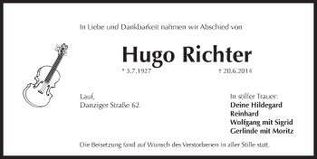 Traueranzeige von Hugo Richter von Pegnitz-Zeitung